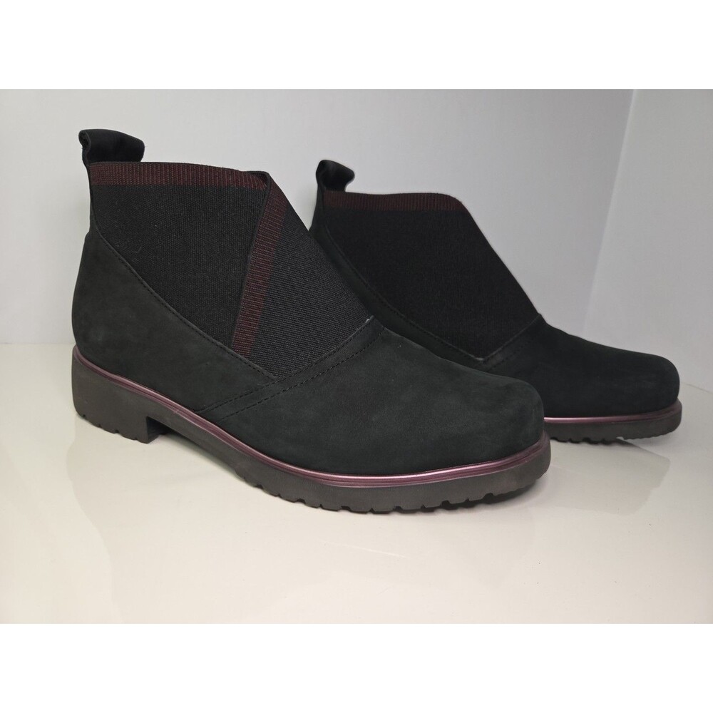 Munro Black Leather Suede Slip-on Ankle Booties Extra Lite Sz 9.5 W Comfort Work